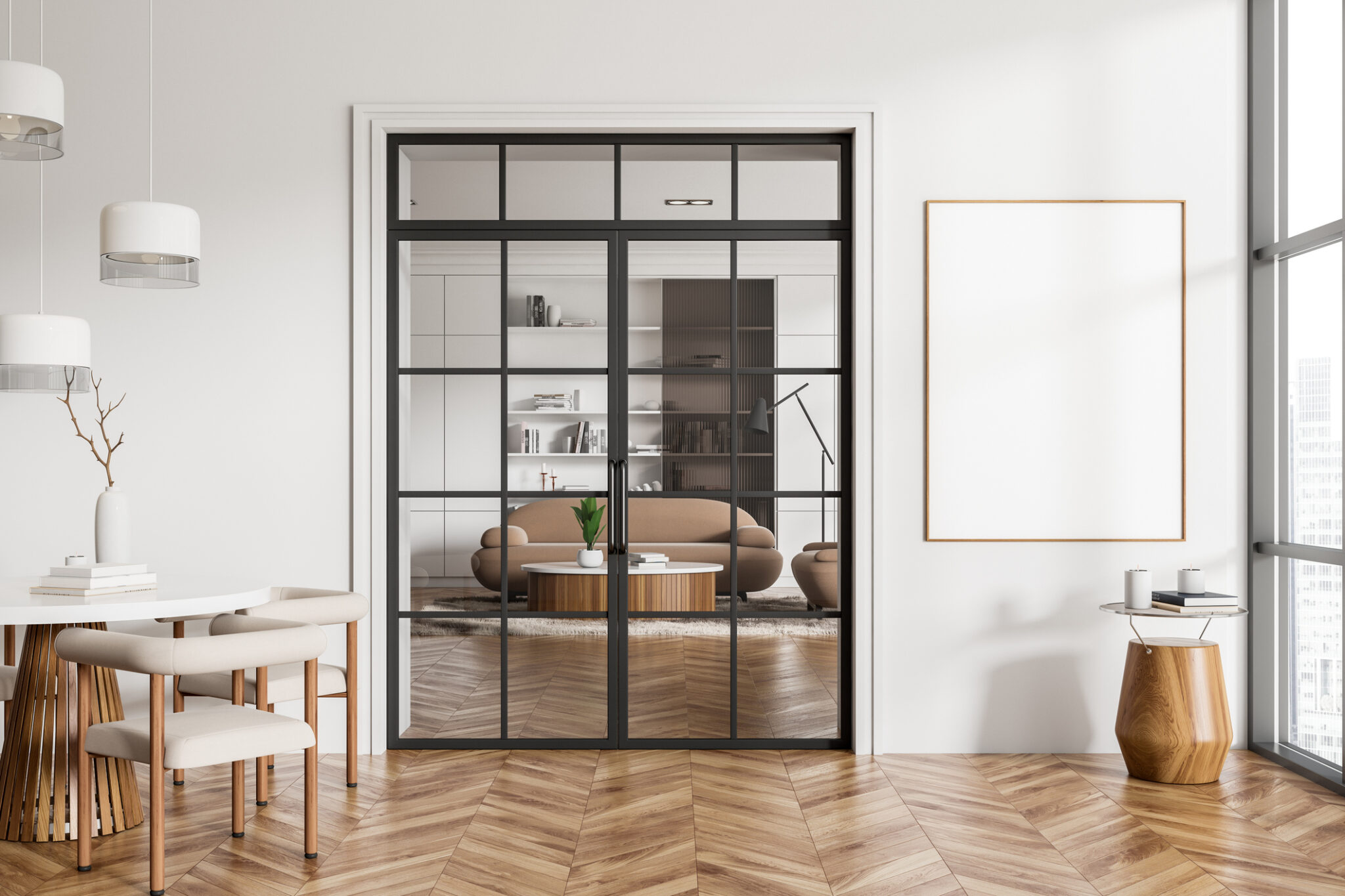 Loft-Lofttüre-Lofttrennwand-Bürotrennwand-Glastrennwand-Loftelement-Glas-Metallrahmen-Schwarz-Glas Deuschl