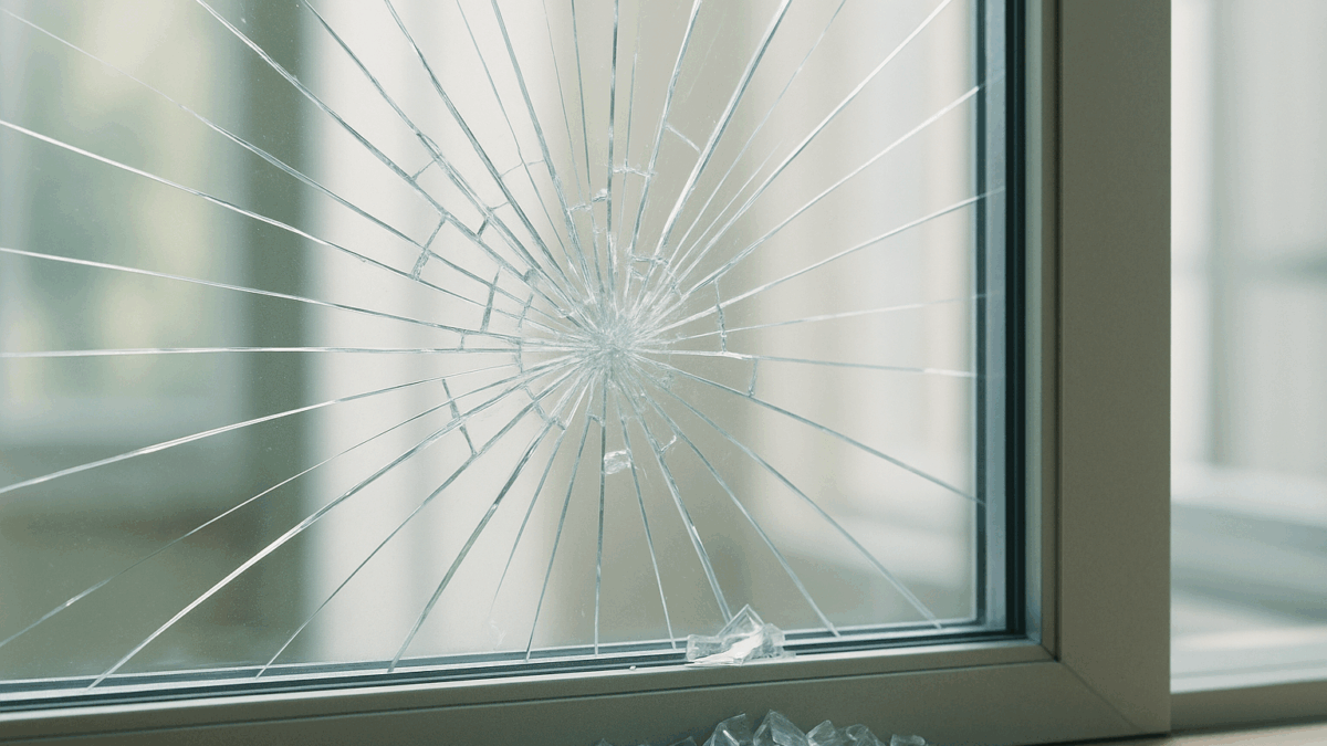 Glasschaden an einer Fensterscheibe nach Unfall Fachgerechte Glasreparatur durch Glasermeister Glasschaden dokumentieren für Versicherung