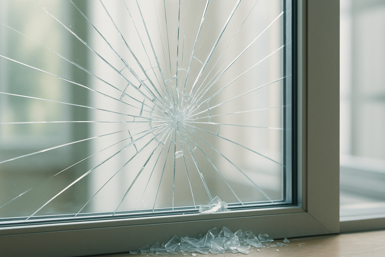 Glasschaden an einer Fensterscheibe nach Unfall Fachgerechte Glasreparatur durch Glasermeister Glasschaden dokumentieren für Versicherung